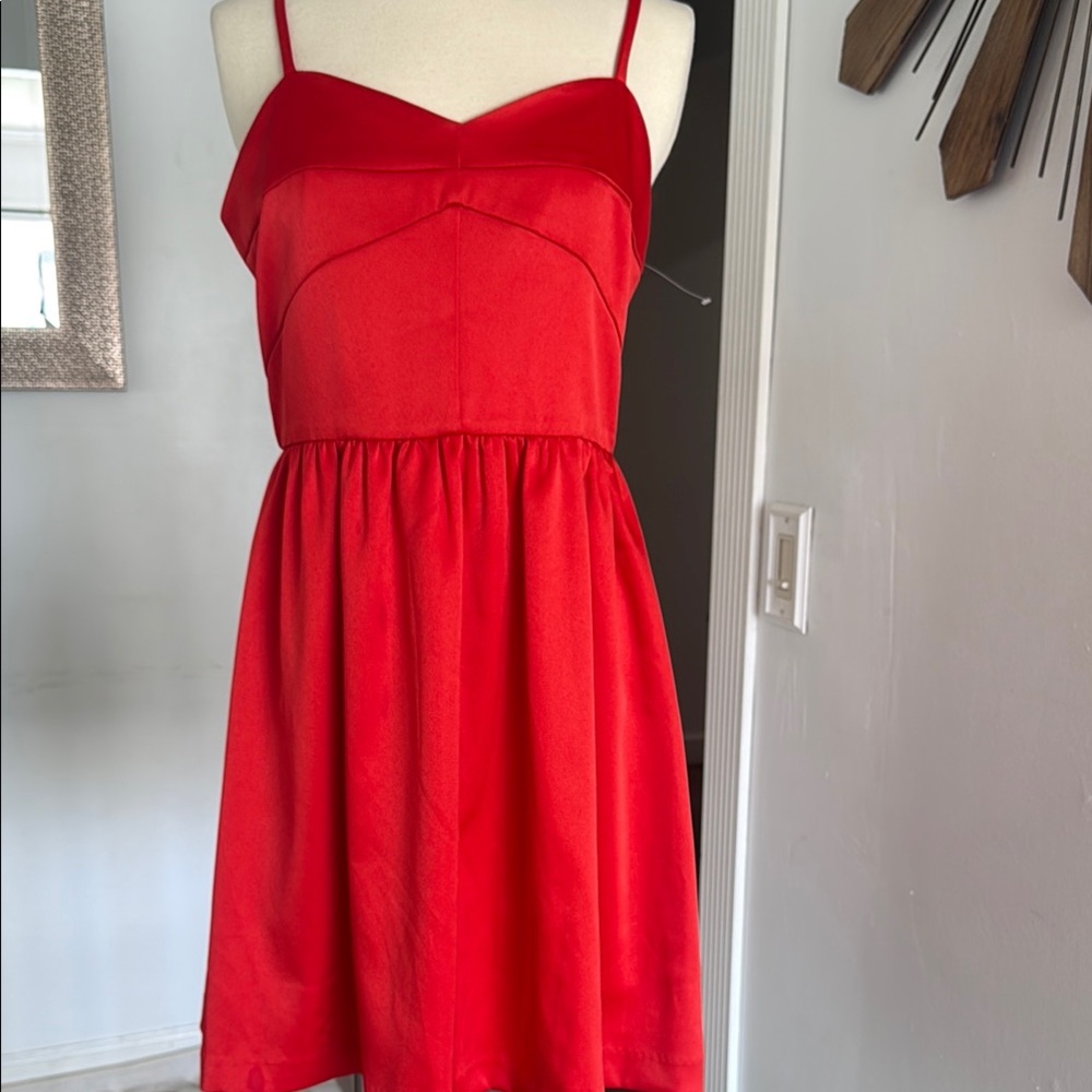 Eric + Iani Red Pleated Mini Sundress with Sweetheart Neckline